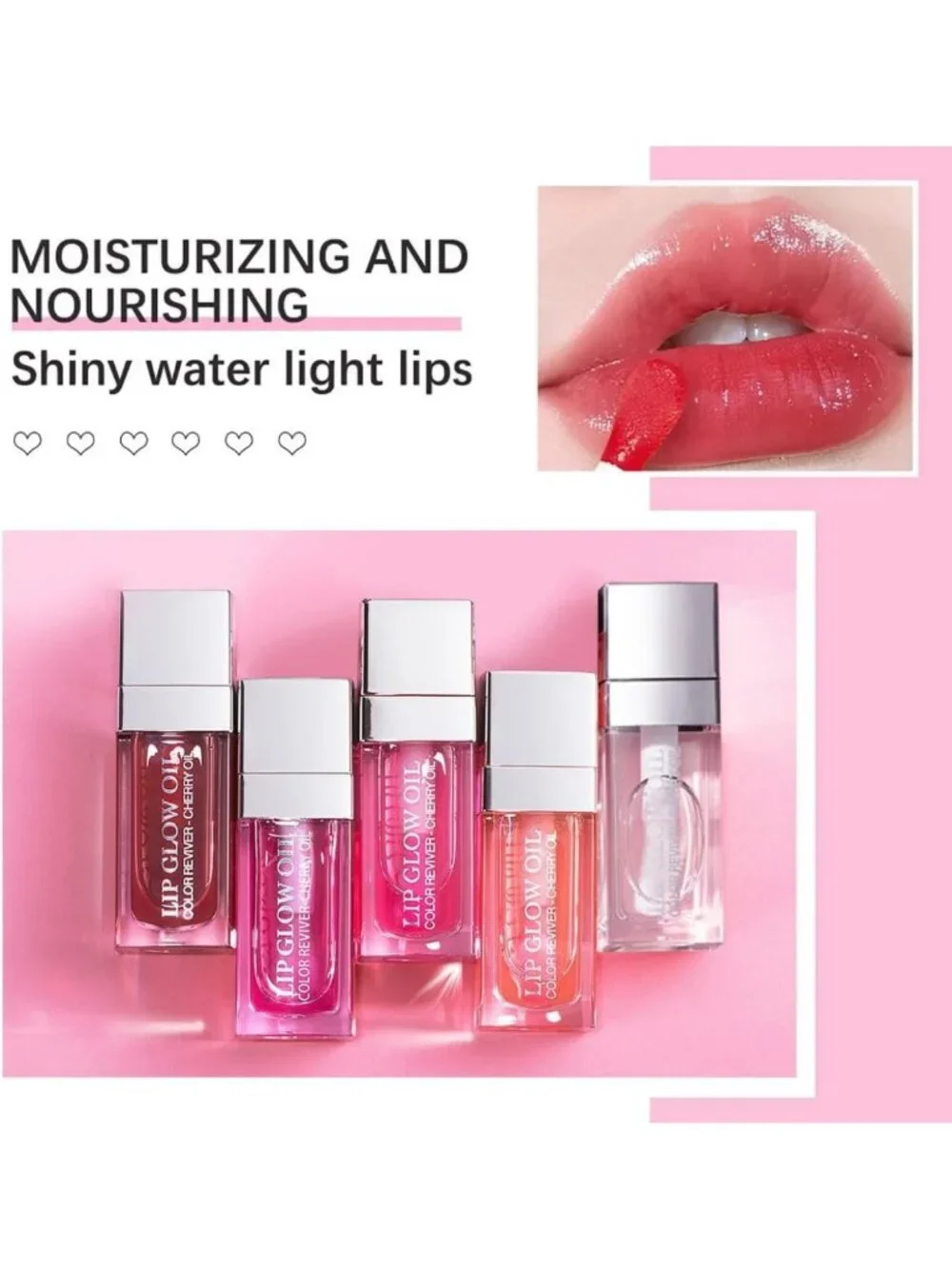 5-Color Hydrating Lip Glow Oil Set - Non-Sticky Cherry Lip Gloss & Moisturizing